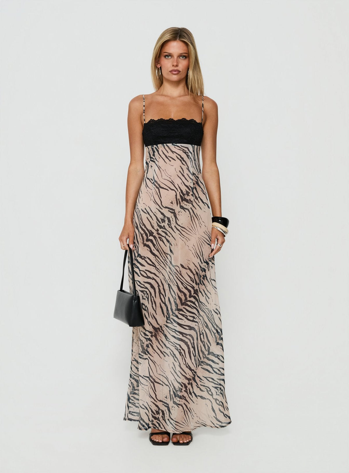 Kirstena Chiffon Lace Maxi Dress Animal Splice