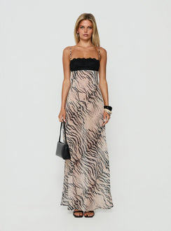 Kirstena Chiffon Lace Maxi Dress Animal Splice
