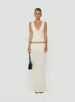 Zespri Jersey Maxi Skirt Cream Polka Dot