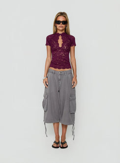 Quinbie Lace Short Sleeve Top Plum