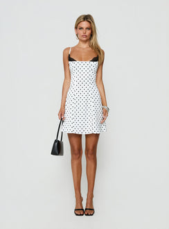 Renaissance Corset Lace Mini Dress White Black Polka Dot