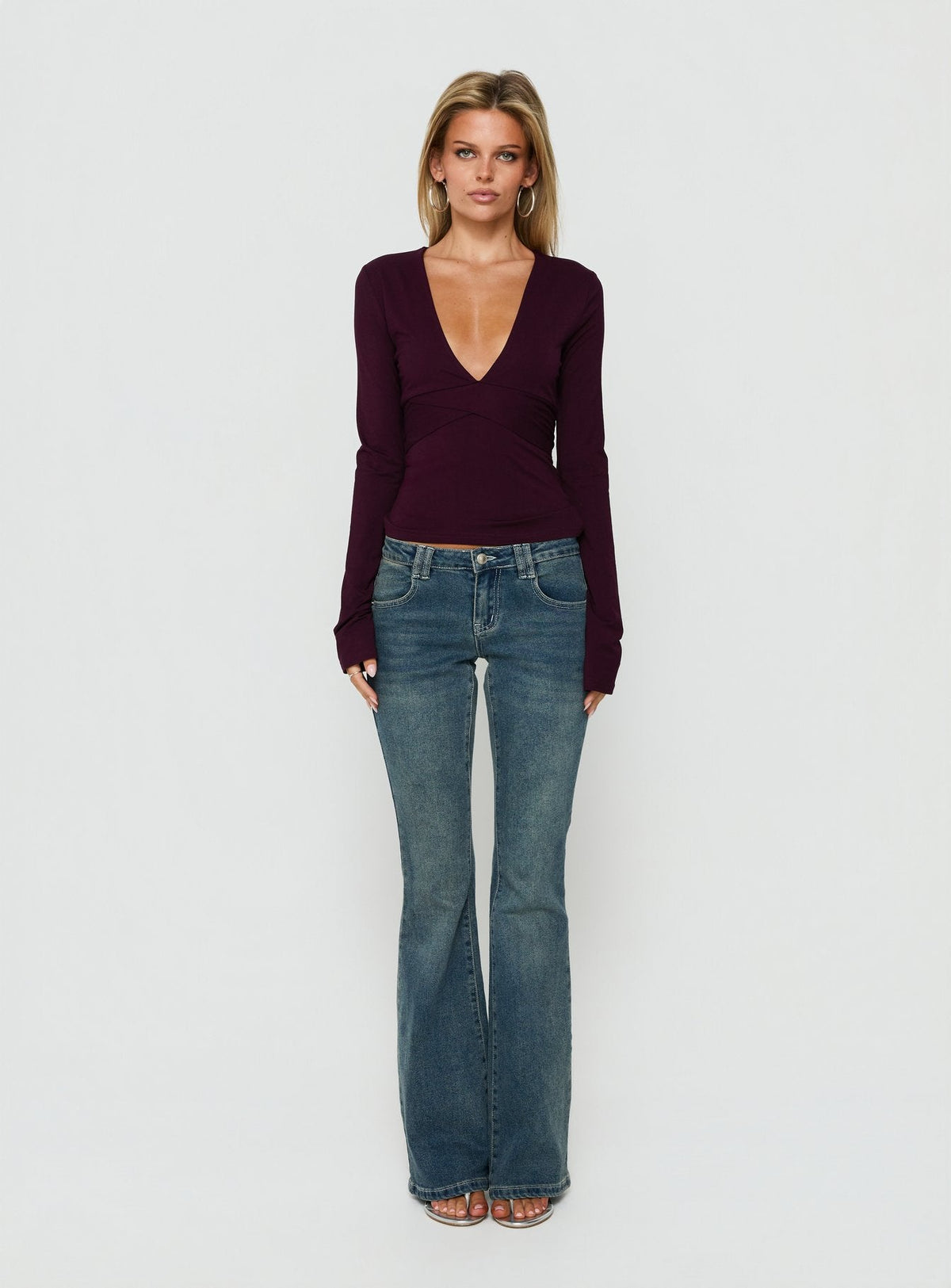 Madelon Long Sleeve Wrap Top Plum