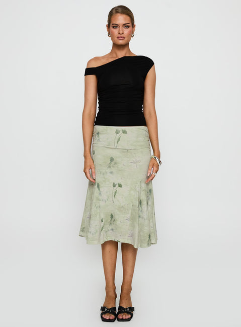 Lewish Low Rise Midi Skirt Green Floral