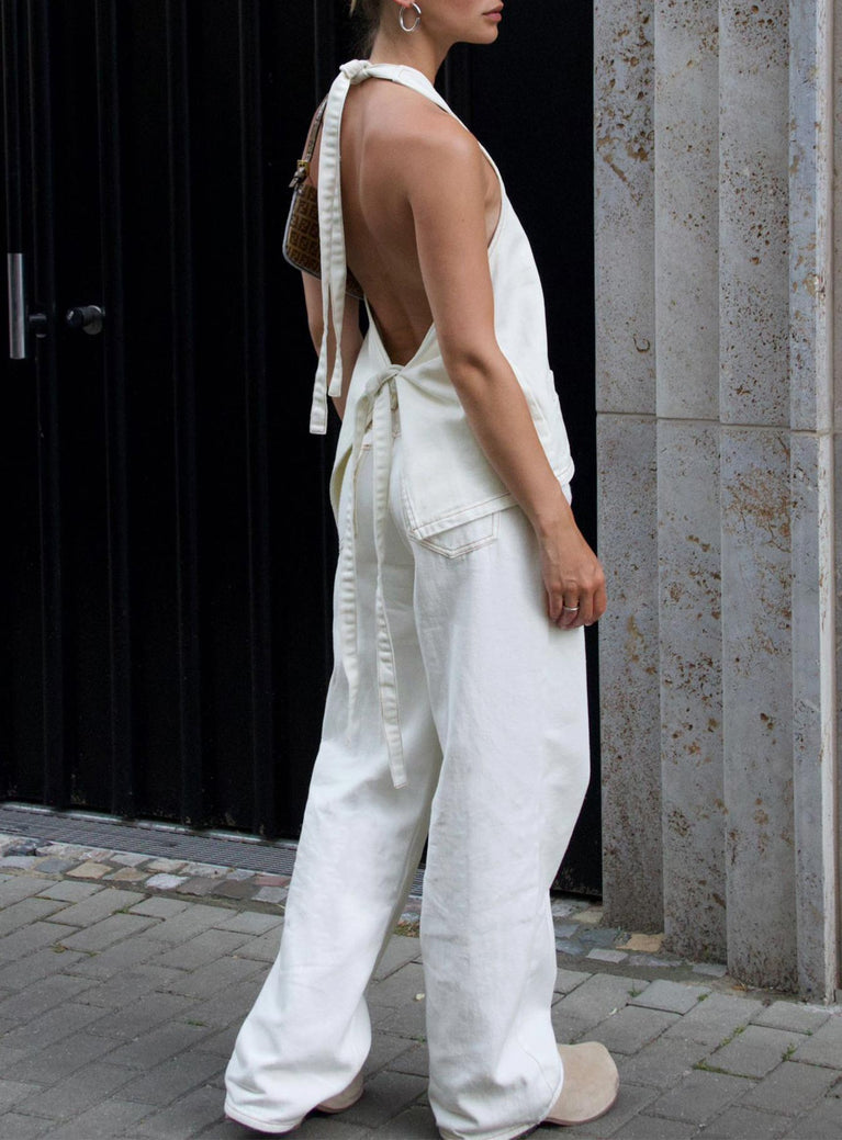 side view of model wearing Princess Polly Top Model Jeans Porcelain High Waisted 