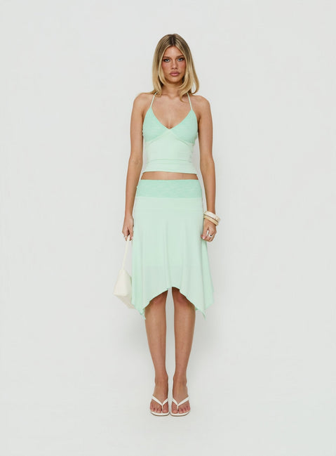 Natabelle Lace Detail Midi Skirt Mint