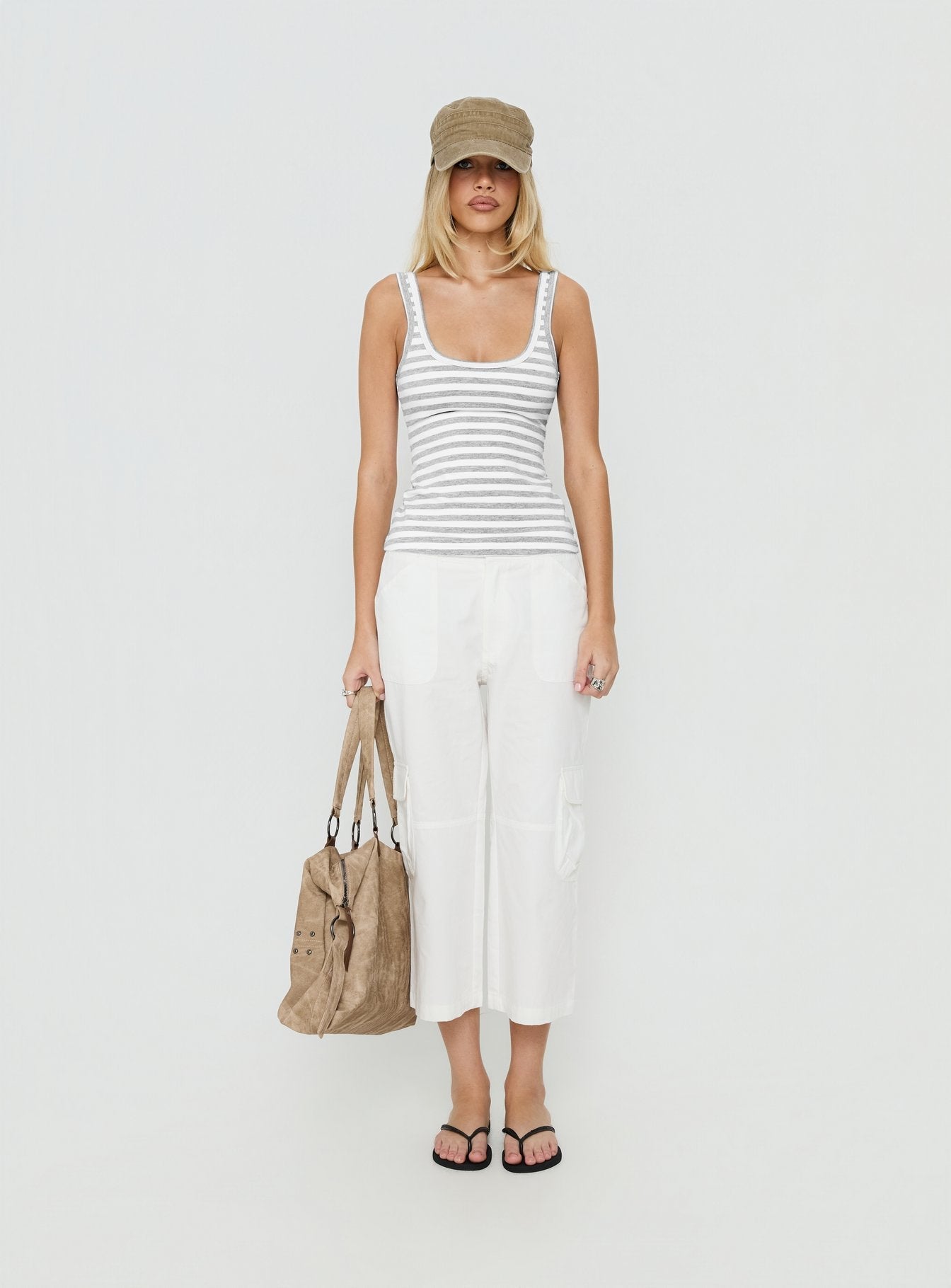 Keep It Light Tanktop mit tiefem Rückenausschnitt Weiß / Grau gestreift
