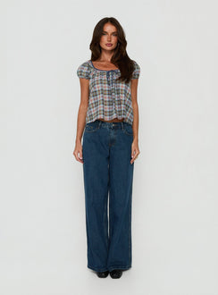 Luisetta Babydoll Top Blue Plaid
