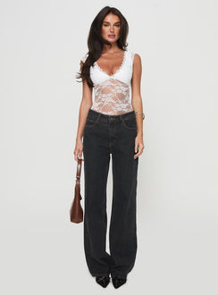 front view of model wearing Princess Polly Tantalize Bodysuit White Short Sleeve 