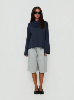 Settle Down Long Sleeve V Neck Top Navy