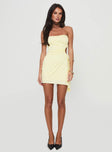 Yellow Strapless mini dress