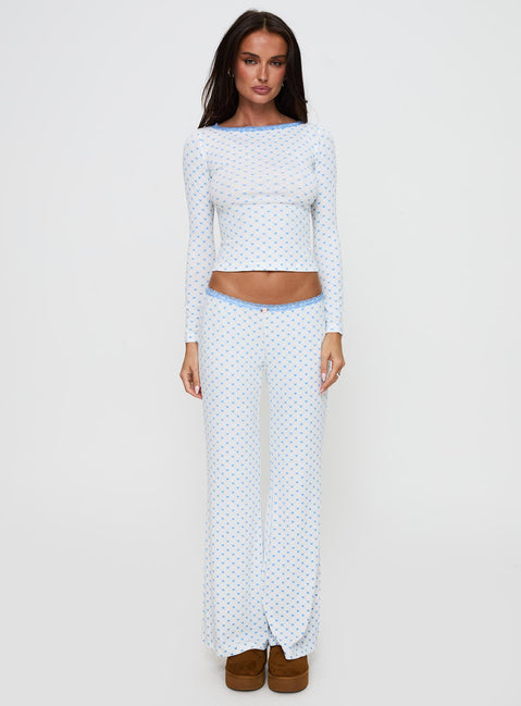 Whimsie Long Sleeve Sleep Top Blue / White