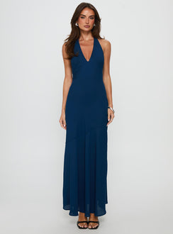 Luannie Halter Scarf Tie Maxi Dress Navy
