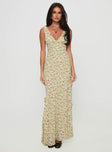 front view of model wearing Princess Polly Ridgewood Maxi Dress Beige Floral Plunger 