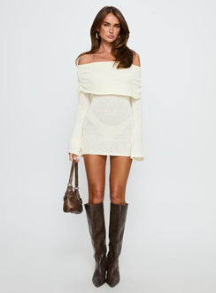 Chanellie Long Sleeve Knit Mini Dress Cream
