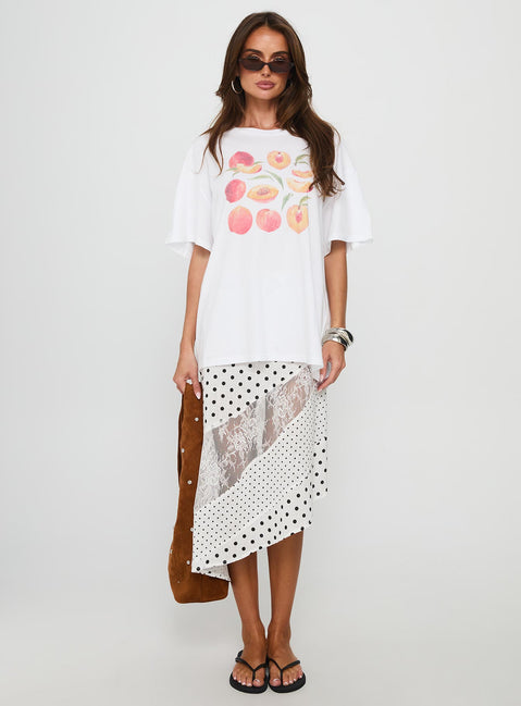 Sweet Peach Oversized Graphic Tee White