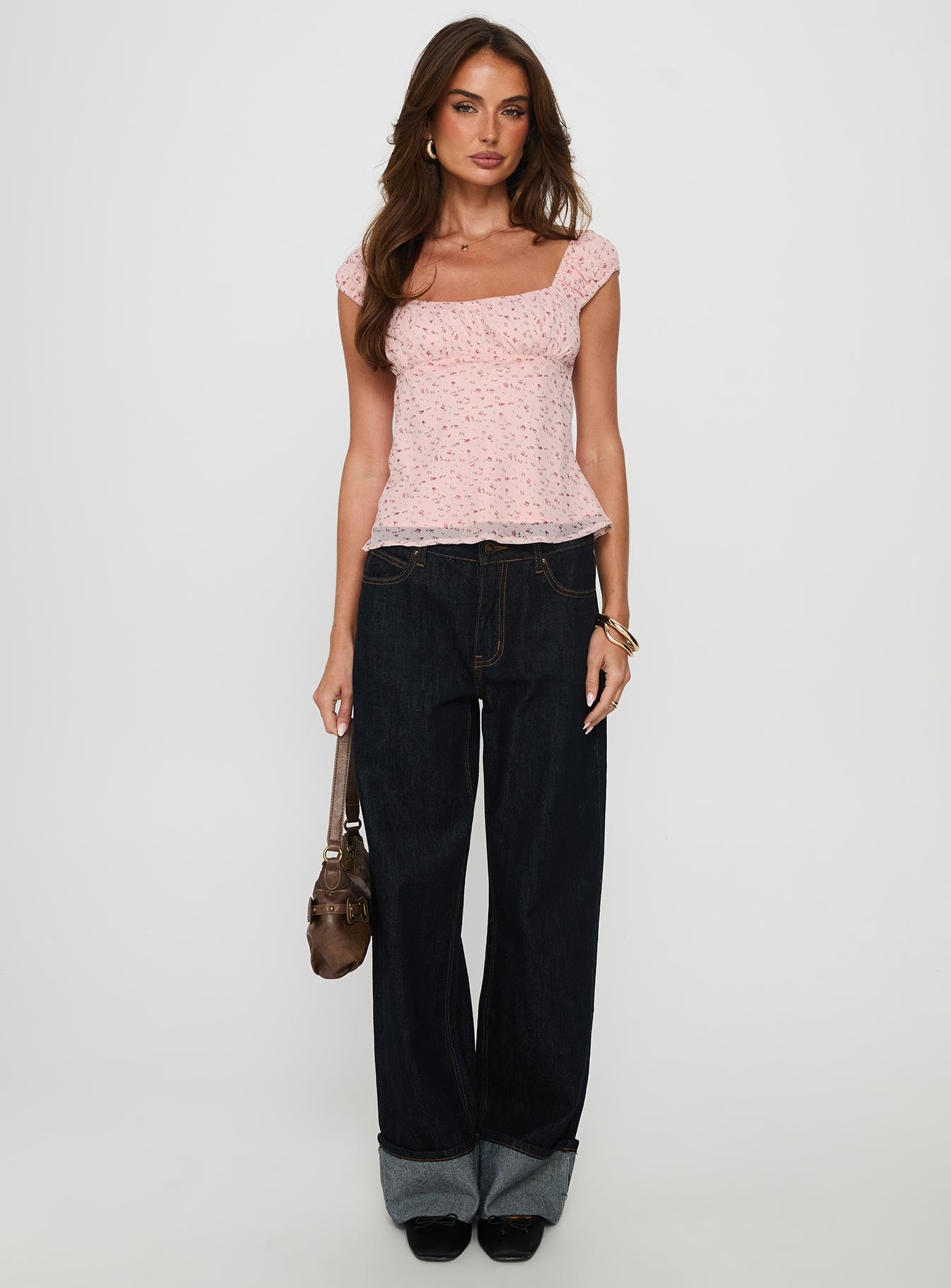 Crush It Cap Sleeve Babydoll Top Pink Floral