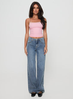 front view of model wearing Princess Polly Purnama Top Pink Sleeveless Square Neck 