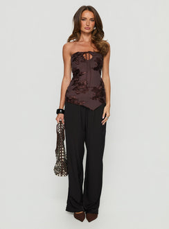 I Wonder Strapless Cut Out Top Chocolate Floral