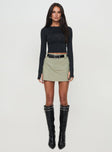   front view of model wearing Princess Polly Gonzales Mini Skirt Olive Mini Skirts 