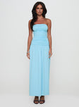 front view of model wearing Princess Polly Glorie Strapless Maxi Dress Light Blue Straight Neck 