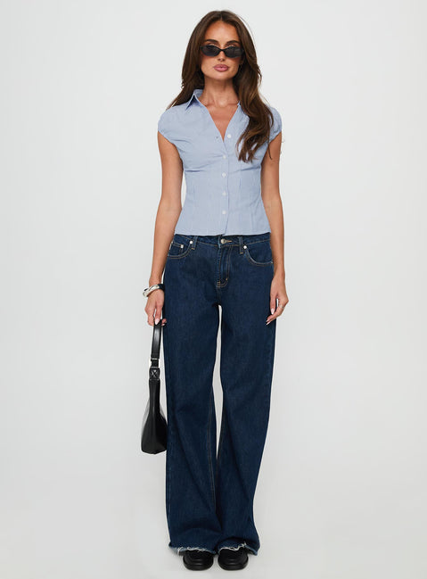 Good Reason Cap Short Sleeve Shirt Blue Stripe