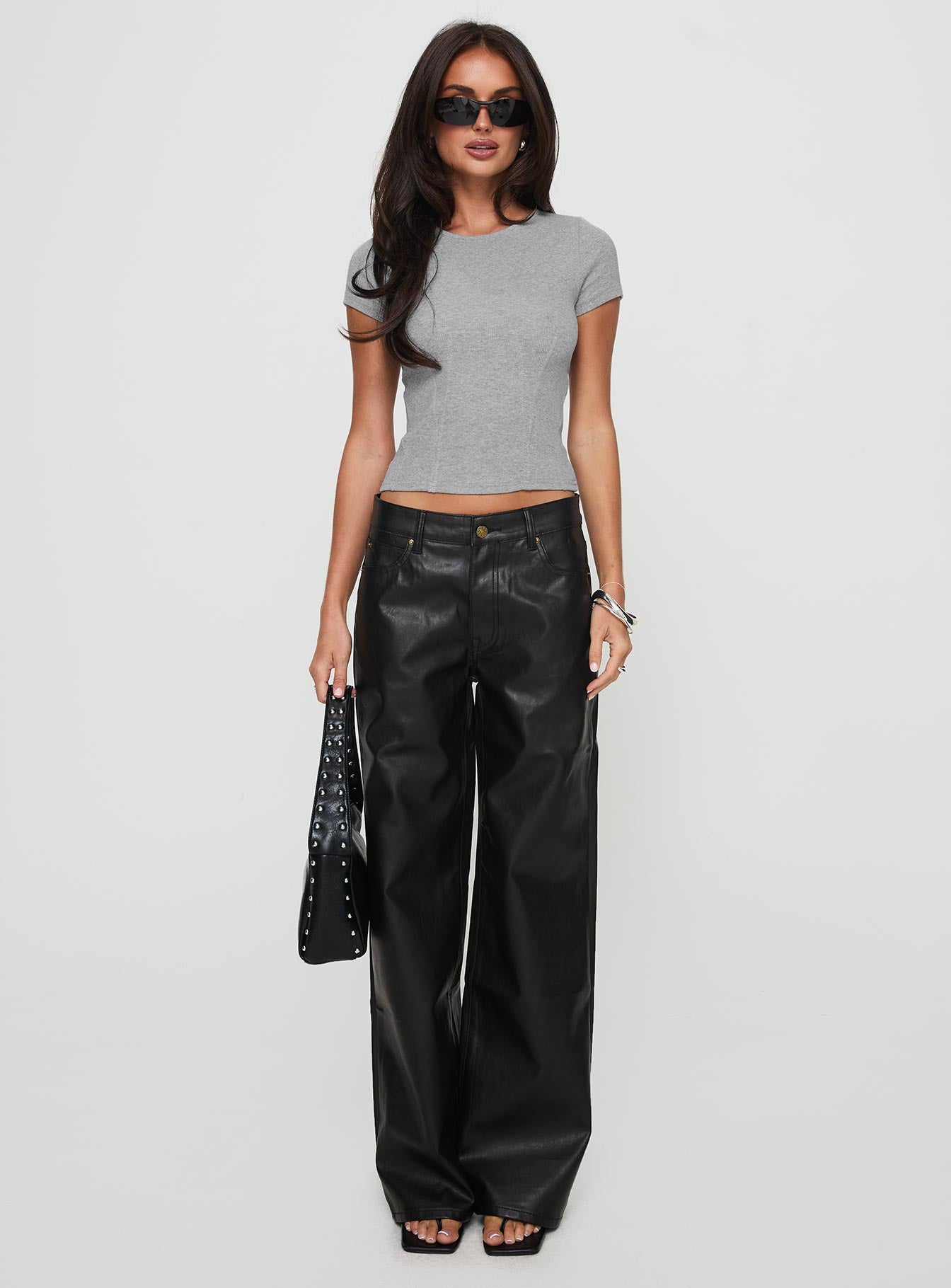 front view of model wearing Princess Polly Top Model Jean Onyx 