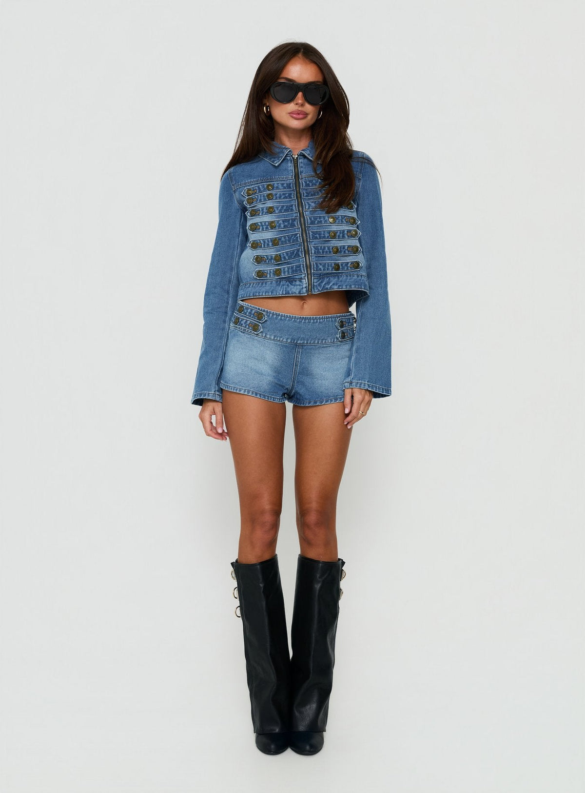 Abellah Military Denim Micro Shorts Gewaschenes Blau