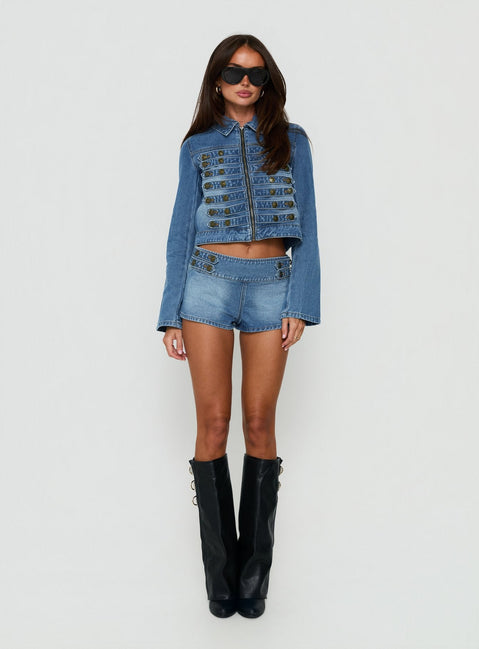 Abellah Military Denim Micro Shorts Gewaschenes Blau