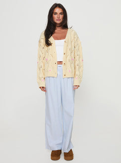 front view of model wearing Princess Polly Daffodil Cardigan Cream Cropped 