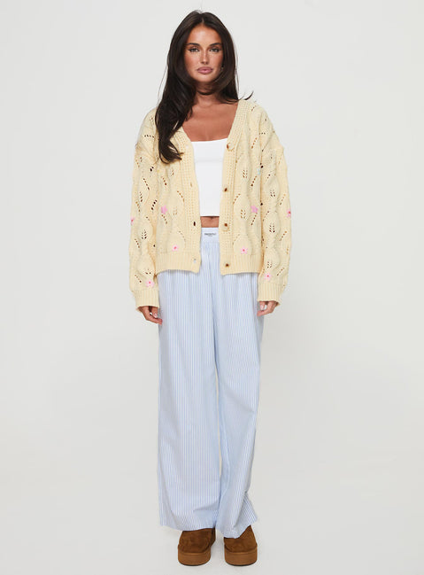 front view of model wearing Princess Polly Daffodil Cardigan Cream Cropped 