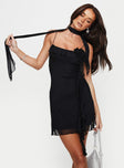 front view of model wearing Princess Polly Infatuation Ruffle Mini Dress Black Square Neck 