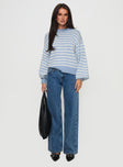 Front view of model wearing  front Harmony Knit Sweater Blue / White Stripe Princess Polly  Cropped 