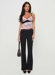 Lace crop top Adjustable shoulder straps, v-neckline, asymmetric hem Good stretch, fully lined Princess Polly Lower Impact 