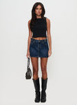   front view of model wearing Princess Polly Monti Buckle Denim Mini Skirt Mid Blue 