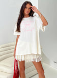 front view of model wearing Princess Polly All My Love Bow Tee White Half Sleeves Crew Neck 