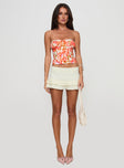 front view of model wearing Princess Polly Get Him Back Top Orange Floral Sleeveless Sweetheart 