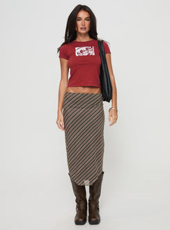   front view of model wearing Princess Polly Harbor Stripe Midi Skirt Multi Midi Skirts 