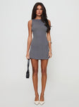 side view of model wearing Princess Polly Mayok Mini Dress Grey Petite High Neck 