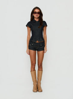 Raminna Zip-Front-Kragenoberteil aus Raw Denim