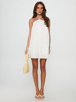Moonlit Mini Dress White Polka