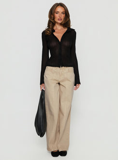 front view of model wearing Princess Polly Lando Low Rise Straight Leg Jeans Tan Mid Rise Jeans 