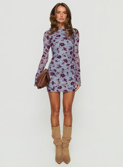 Sevila Long Sleeve Mini Dress Lotus Flock Check Lavender