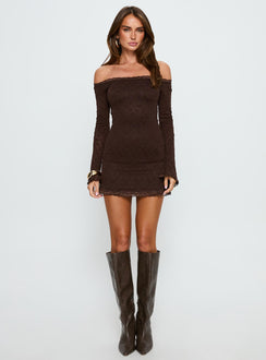 Avenues Long Sleeve Lace Mini Dress Chocolate