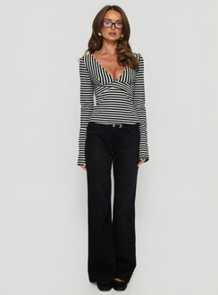 Madelon Long Sleeve Wrap Top Black / Grey Stripe