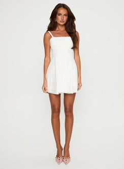 front view of model wearing Princess Polly Poise Mini Dress White Square Neck 