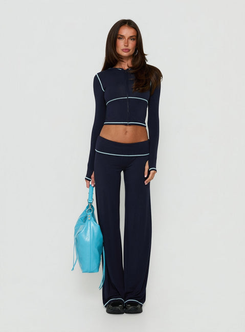 Kimberlyn Langarm-Jersey-Zip-Through-Top Marineblau