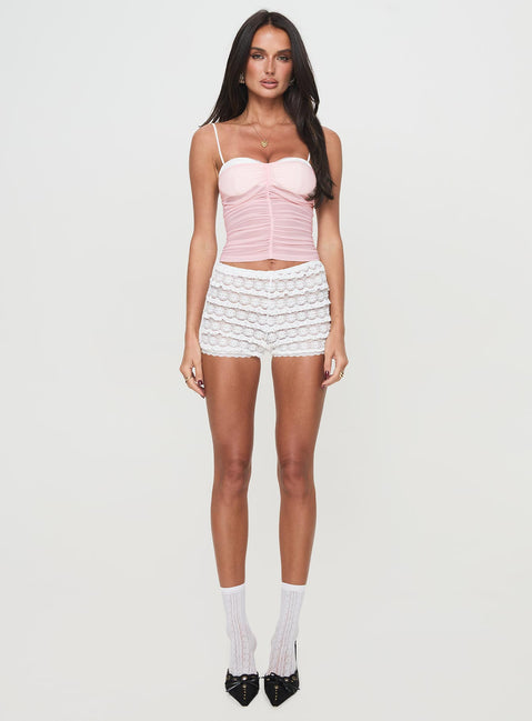 front view of model wearing Princess Polly Lochlan Top Pink Sleeveless Sweetheart 