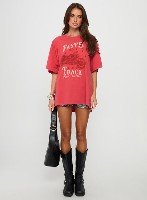 Fast Track Oversized Graphic Top Red