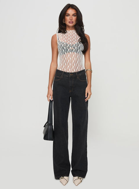 front view of model wearing Princess Polly Liedman Bodysuit Cream Sleeveless 