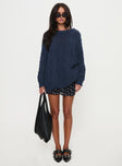 front view of model wearing Princess Polly Gabrieal Knit Sweater Navy Long 